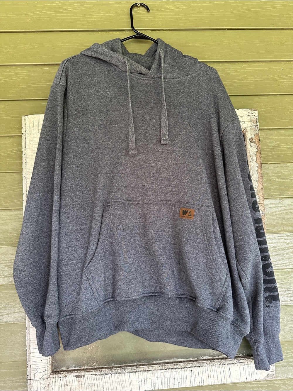 W3 Men's Gray Hooded Sweatshirt with Sleeve Script